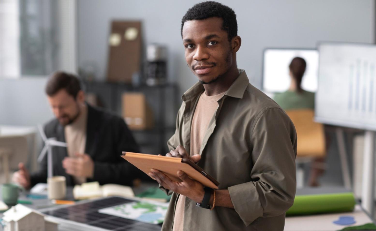 Environnement de travail collaboratif reflétant notre approche personnalisée des finances